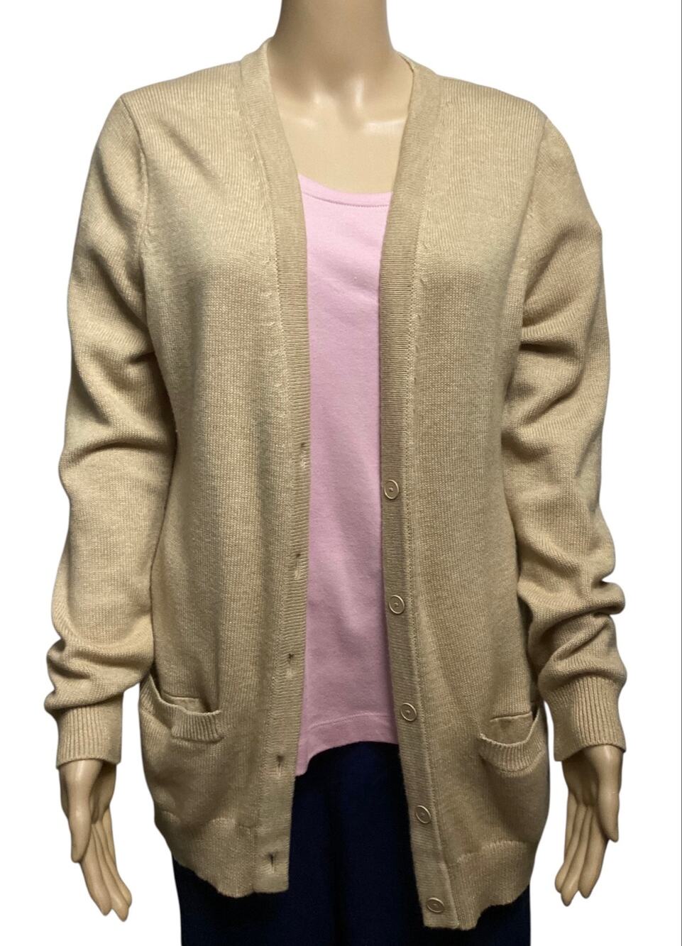 Gap Wool‎ Blend V-Neck Cardigan Sweater Elbow Patches Camel Beige Women's size L